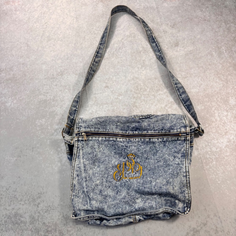 Vintage 1990s JPP New York Paris Acid Wash Denim Messenger Shoulder Bag